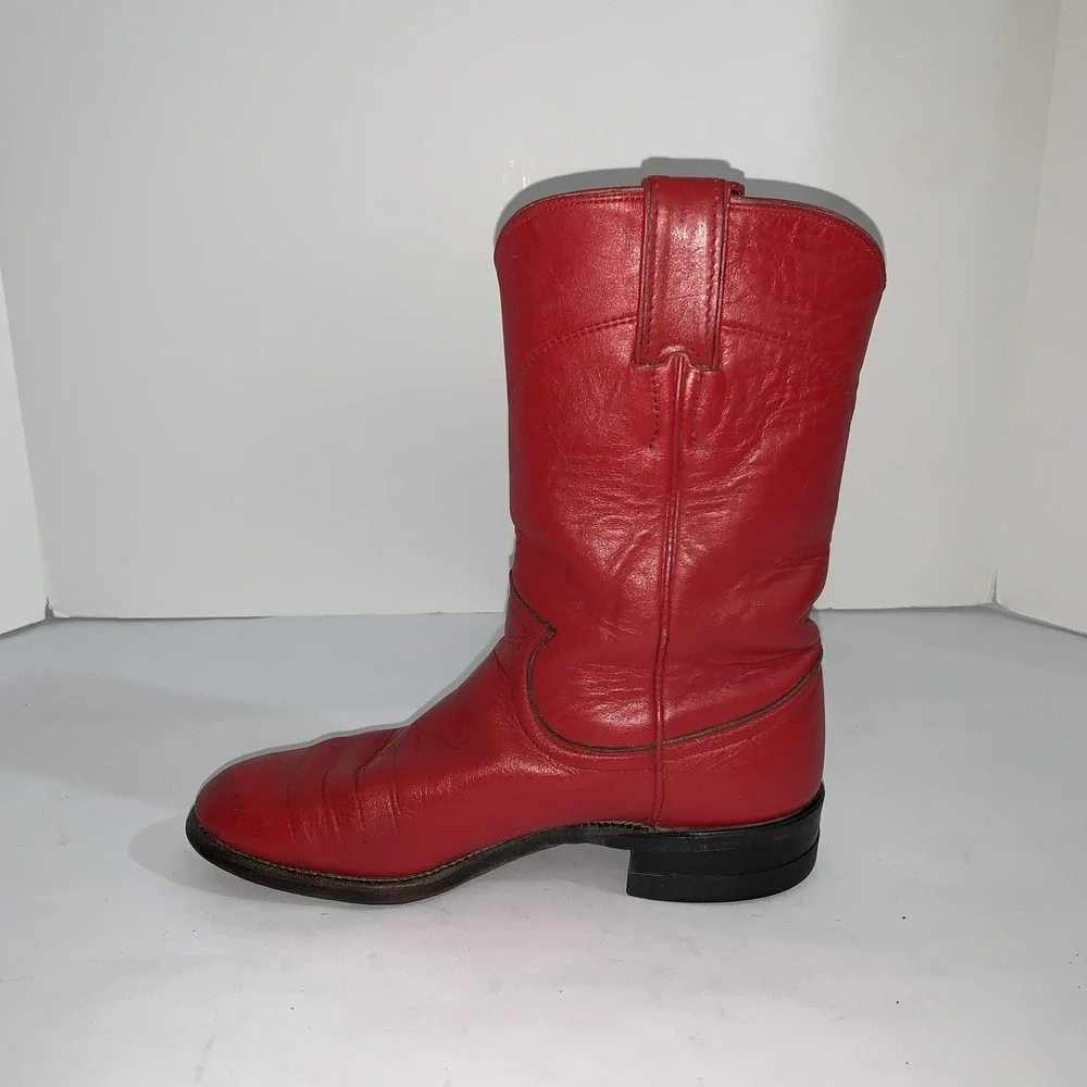 Justin Boots Womens 5A Red Leather Western Cowgirl Mid Calf Pull On 3055